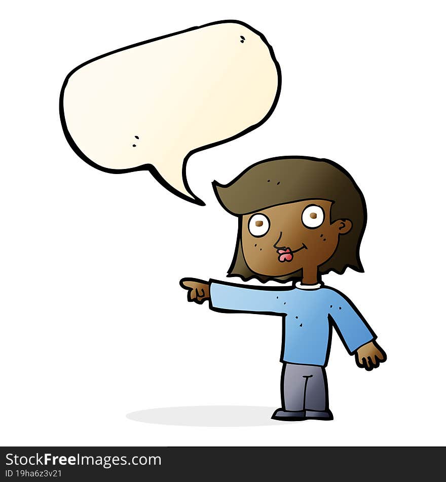 Cartoon Pointing Person With Speech Bubble