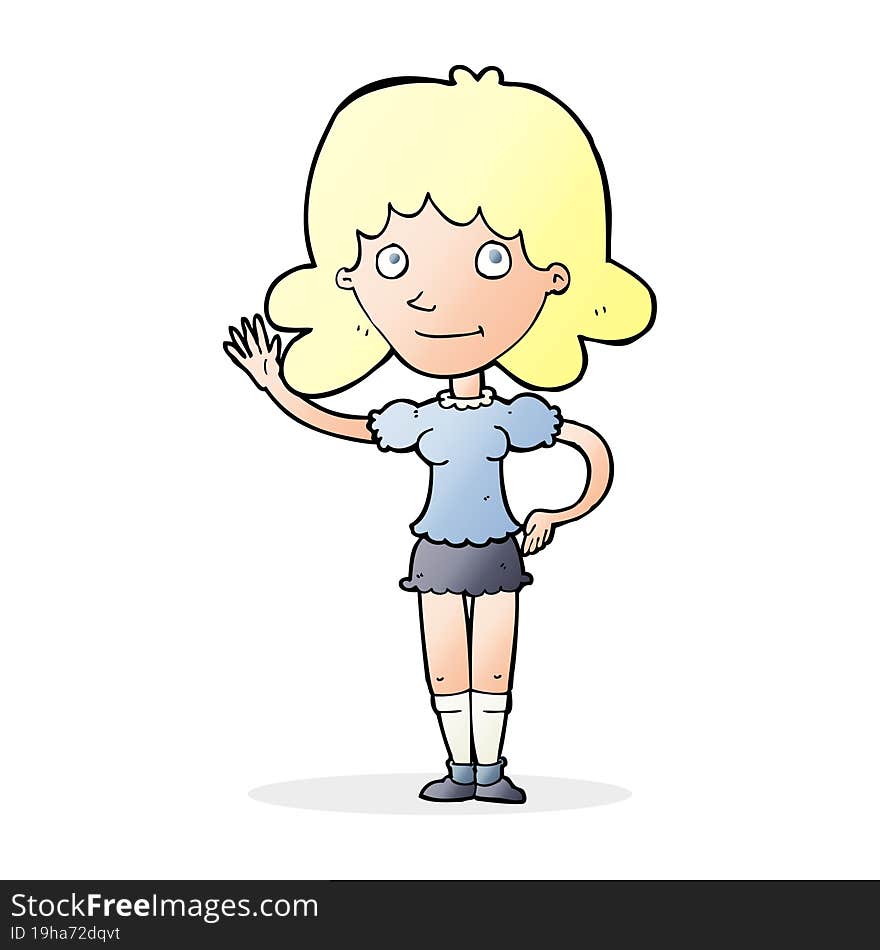 cartoon woman waving