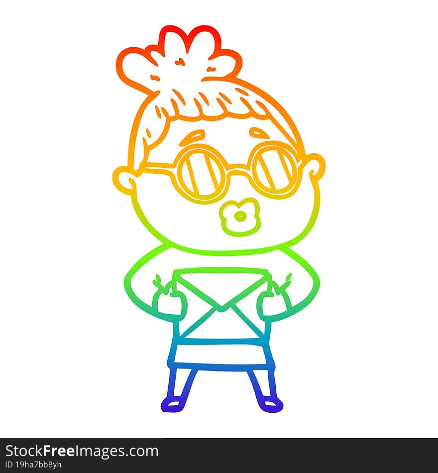 rainbow gradient line drawing cartoon woman wearing sunglasses