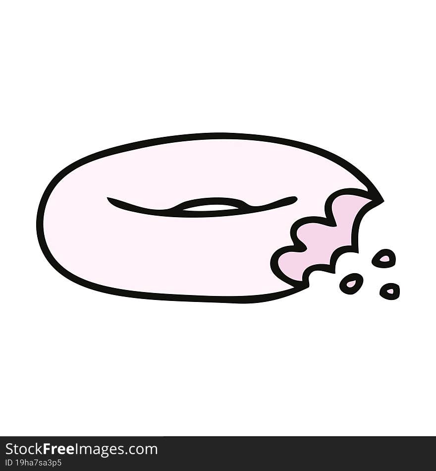 quirky hand drawn cartoon bitten donut