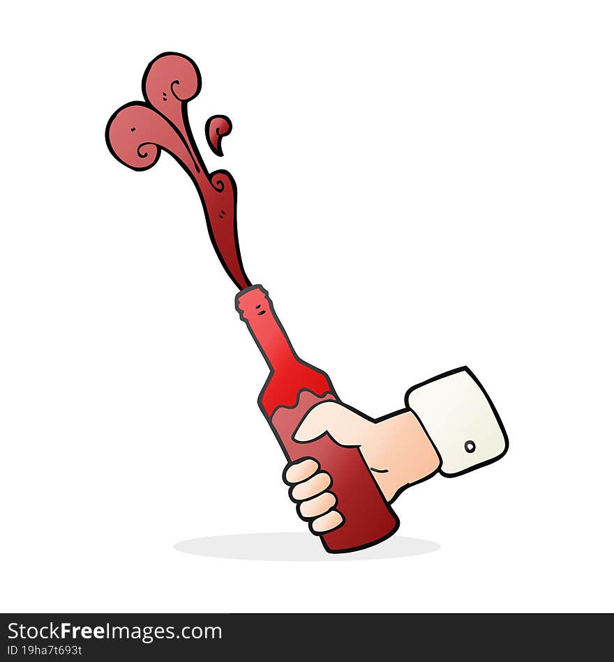 cartoon hand holding bottle of wine