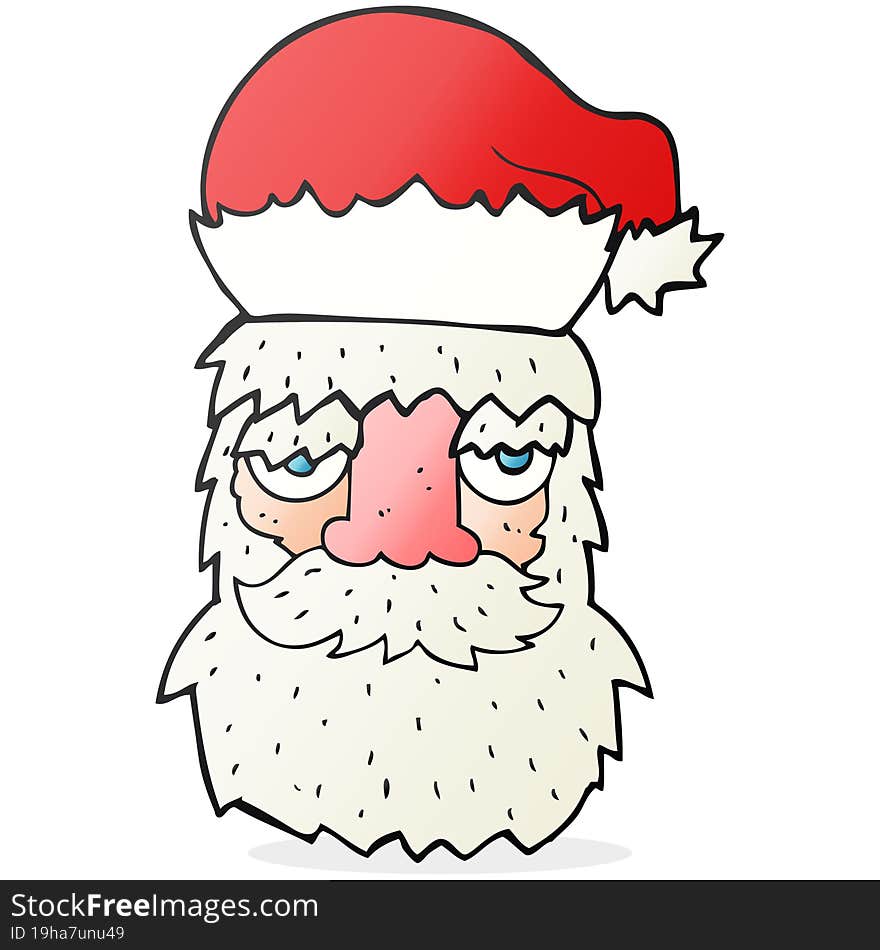 freehand drawn cartoon tired santa claus face