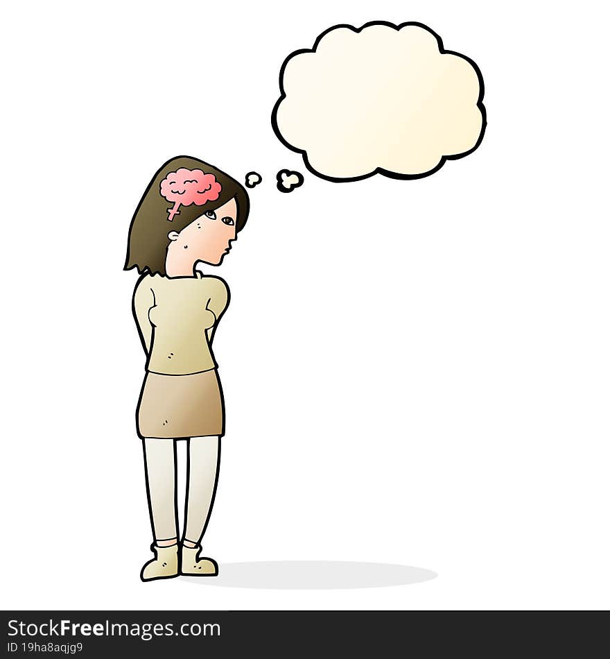 cartoon brainy woman with thought bubble