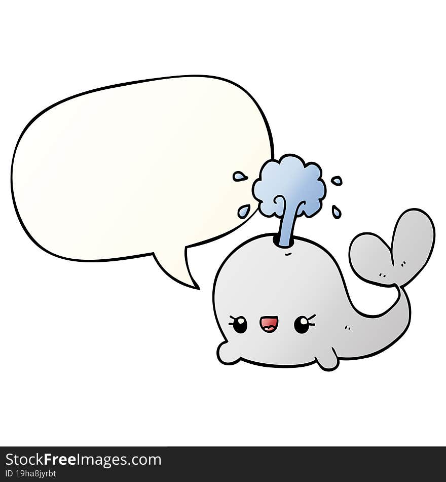 cute cartoon whale and speech bubble in smooth gradient style