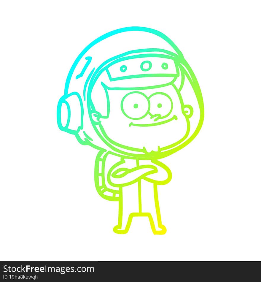 cold gradient line drawing of a happy astronaut cartoon