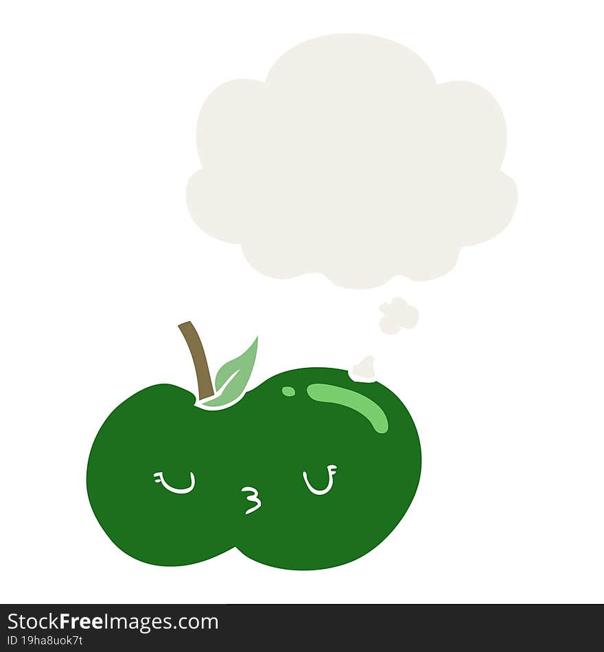 cartoon cute apple and thought bubble in retro style