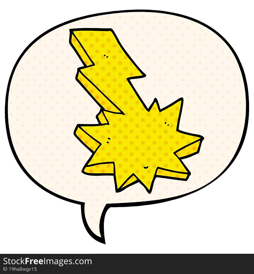 cartoon lightning strike and speech bubble in comic book style