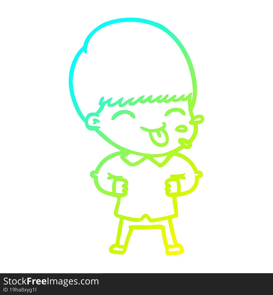 cold gradient line drawing cartoon boy sticking out tongue