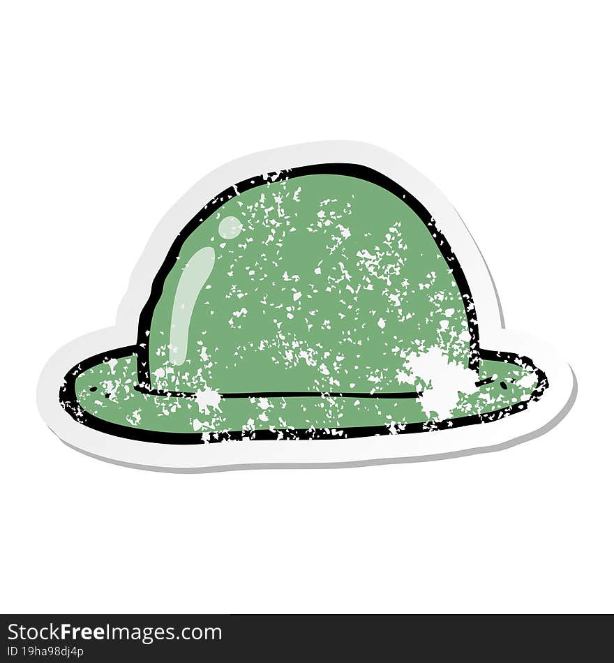 distressed sticker of a cartoon bowler hat