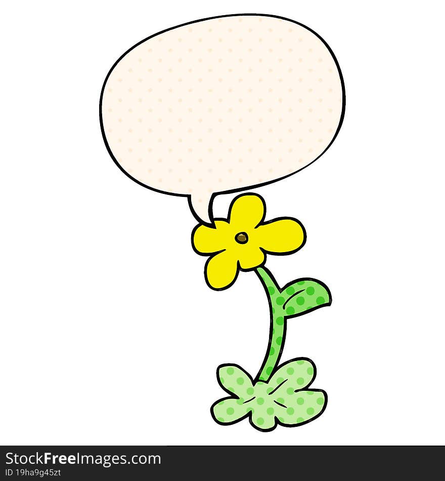 Cartoon Flower And Speech Bubble In Comic Book Style