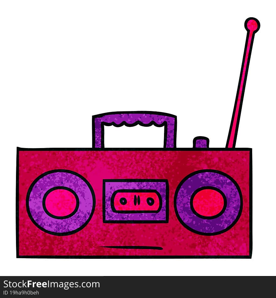 hand drawn textured cartoon doodle of a retro cassette player