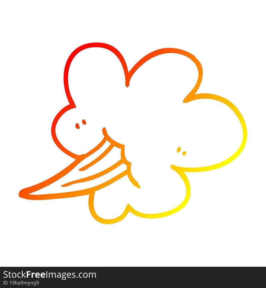 warm gradient line drawing of a cartoon gust of air