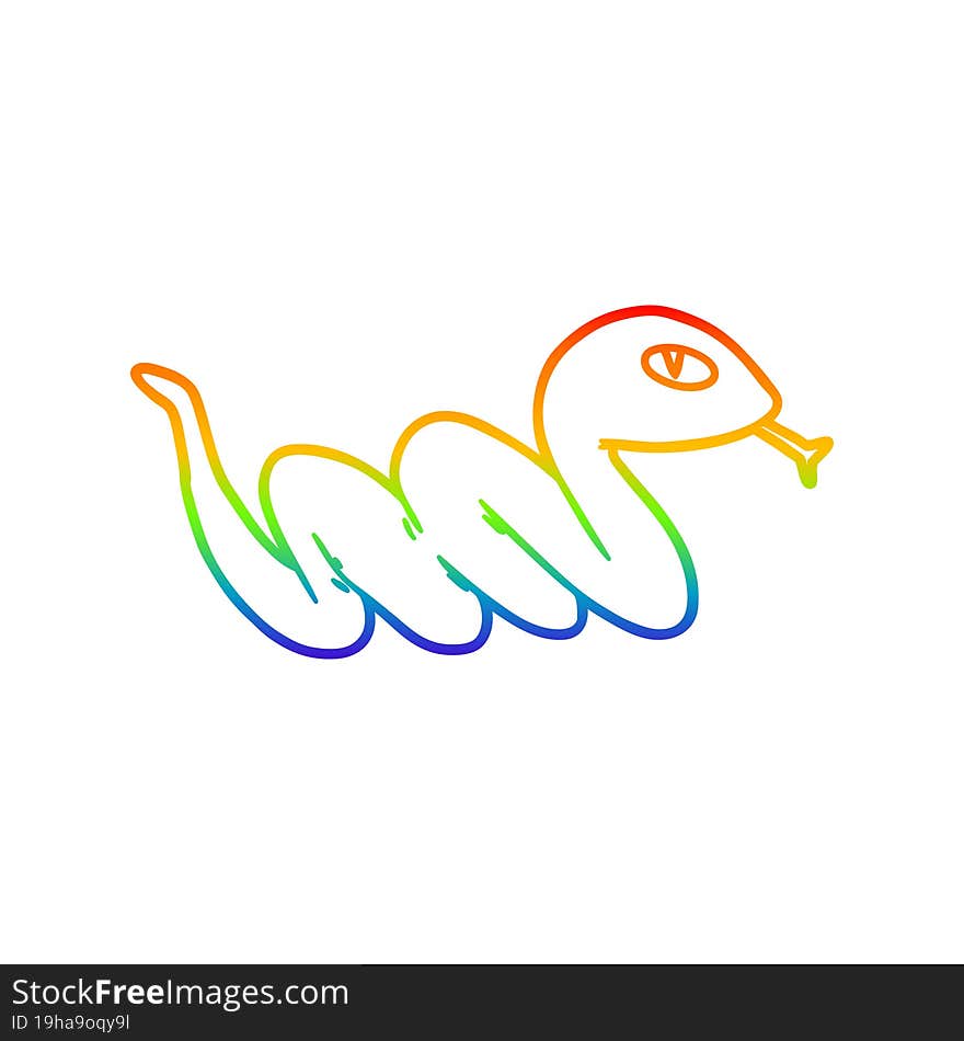 Rainbow Gradient Line Drawing Cartoon Slithering Snake