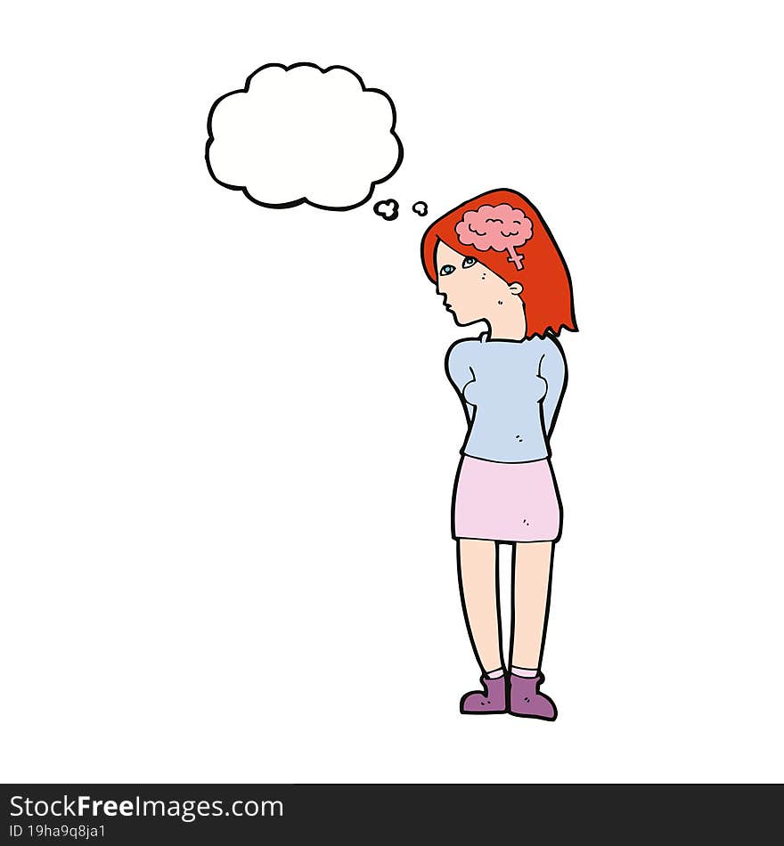 cartoon brainy woman with thought bubble