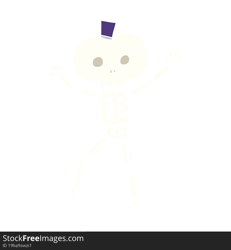 flat color illustration of a cartoon dancing skeleton