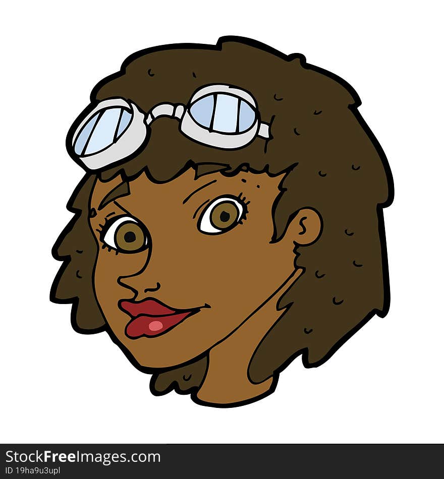 Cartoon Happy Woman Wearing Aviator Goggles