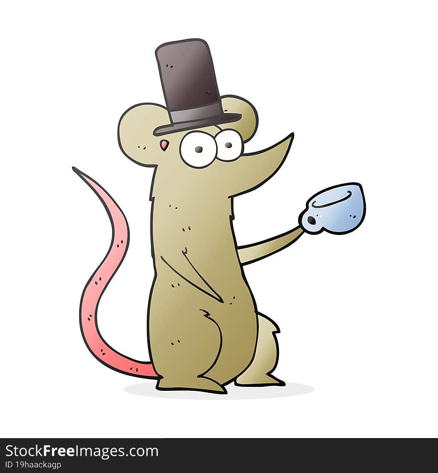 freehand drawn cartoon mouse with cup and top hat