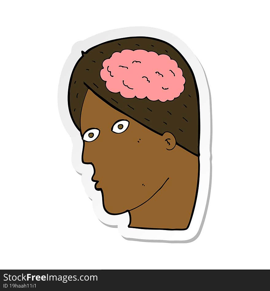 sticker of a cartoon head with brain symbol