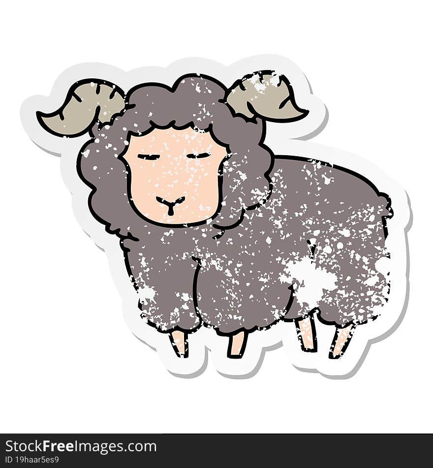 distressed sticker of a quirky hand drawn cartoon ram