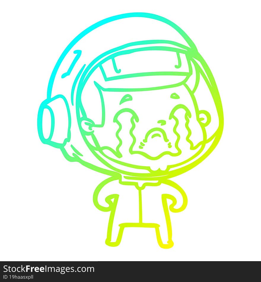 cold gradient line drawing cartoon crying astronaut