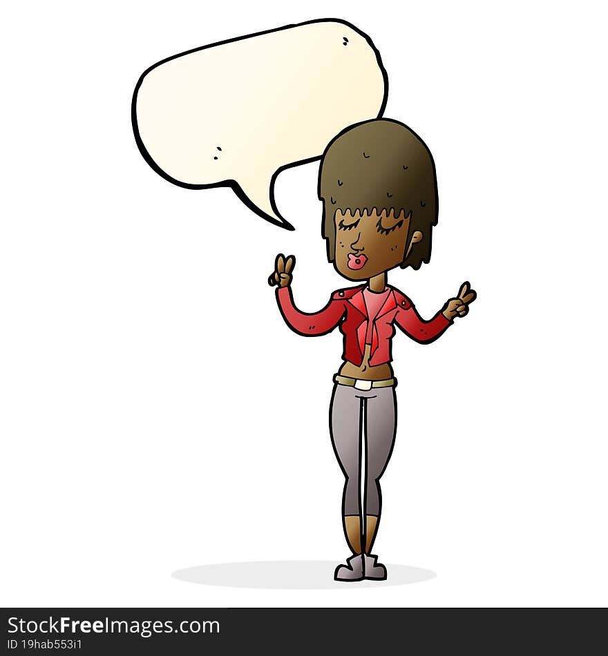 Cartoon Cool Girl With Speech Bubble