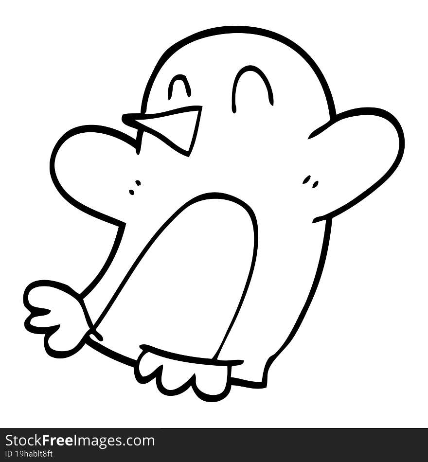 line drawing cartoon dancing penguin