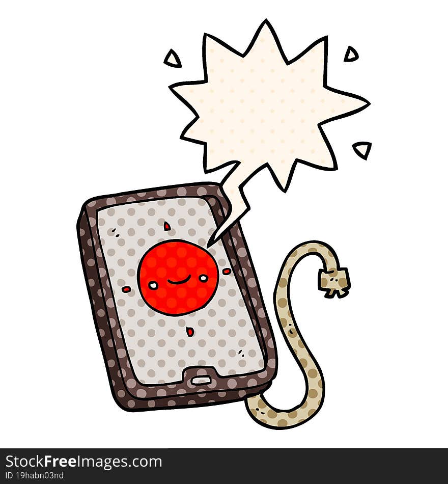 Cartoon Mobile Phone Device And Speech Bubble In Comic Book Style