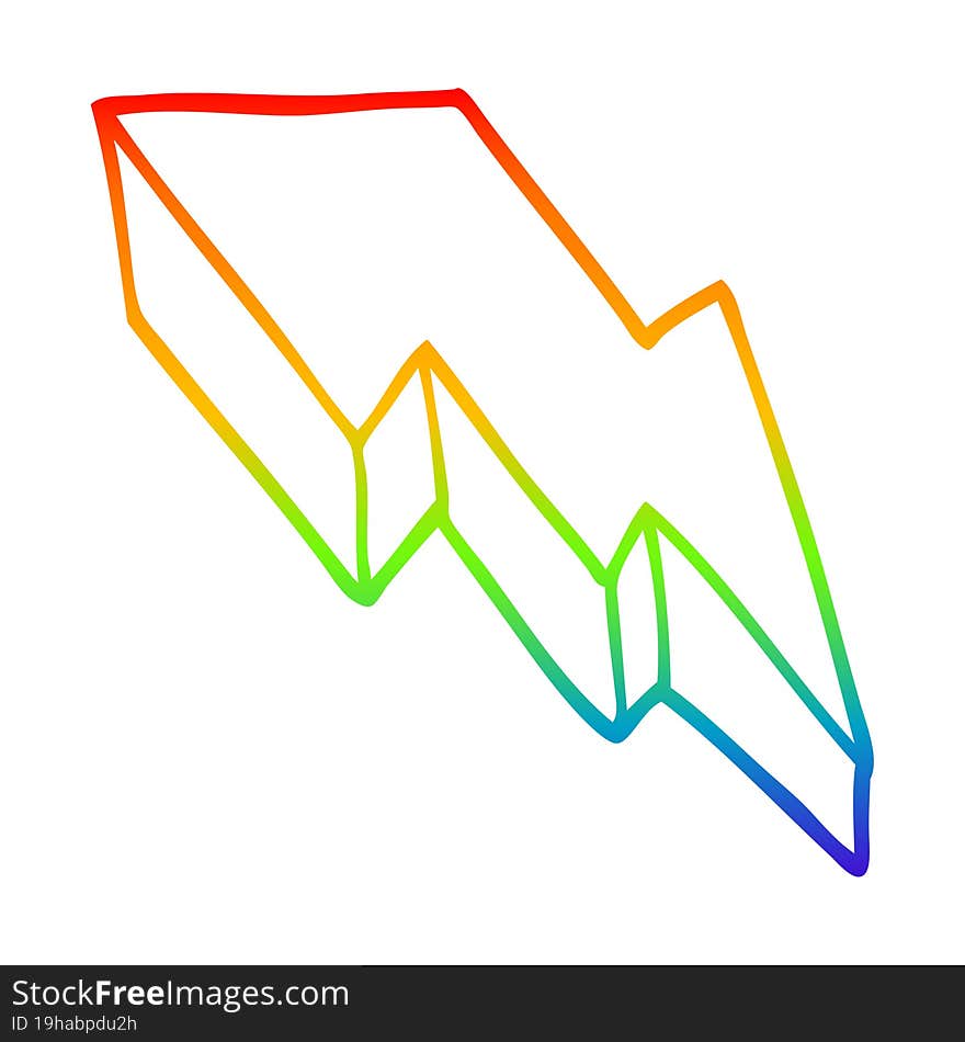 rainbow gradient line drawing of a cartoon decorative lightning bolt