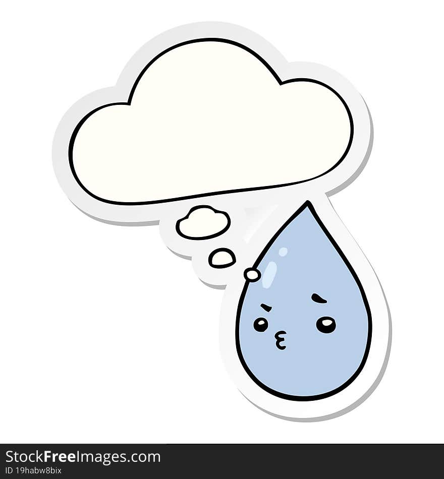 cartoon cute raindrop and thought bubble as a printed sticker