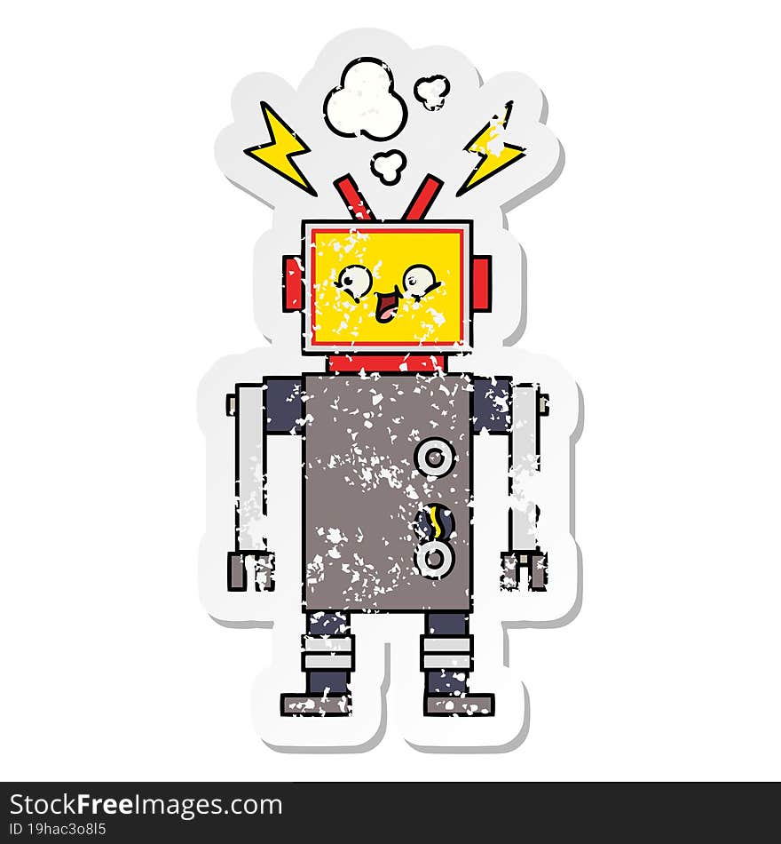 Distressed Sticker Of A Cute Cartoon Robot