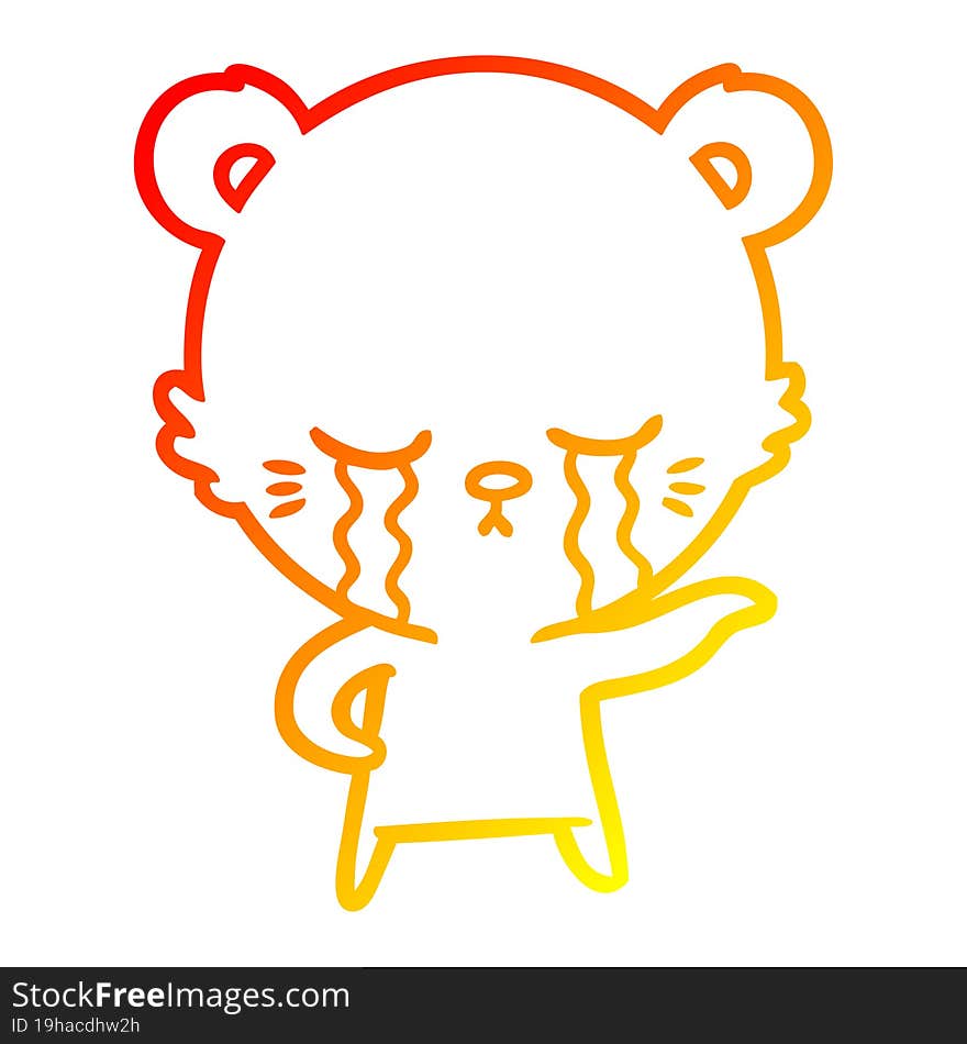 warm gradient line drawing crying cartoon polarbear