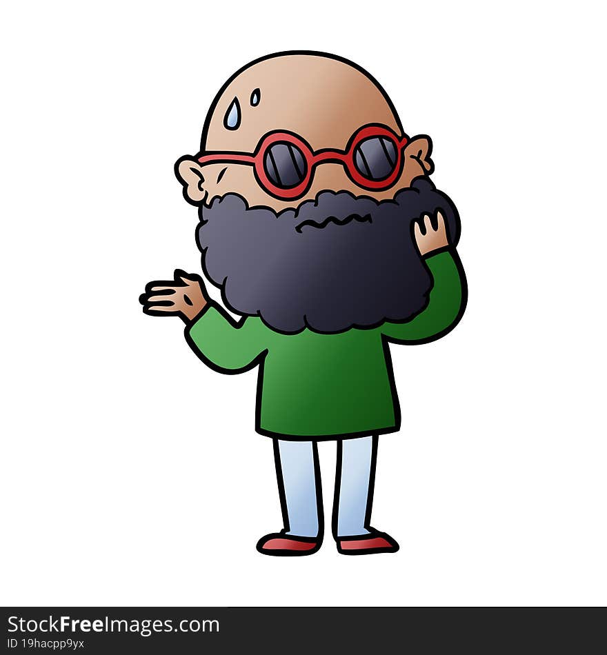 cartoon worried man with beard and sunglasses. cartoon worried man with beard and sunglasses