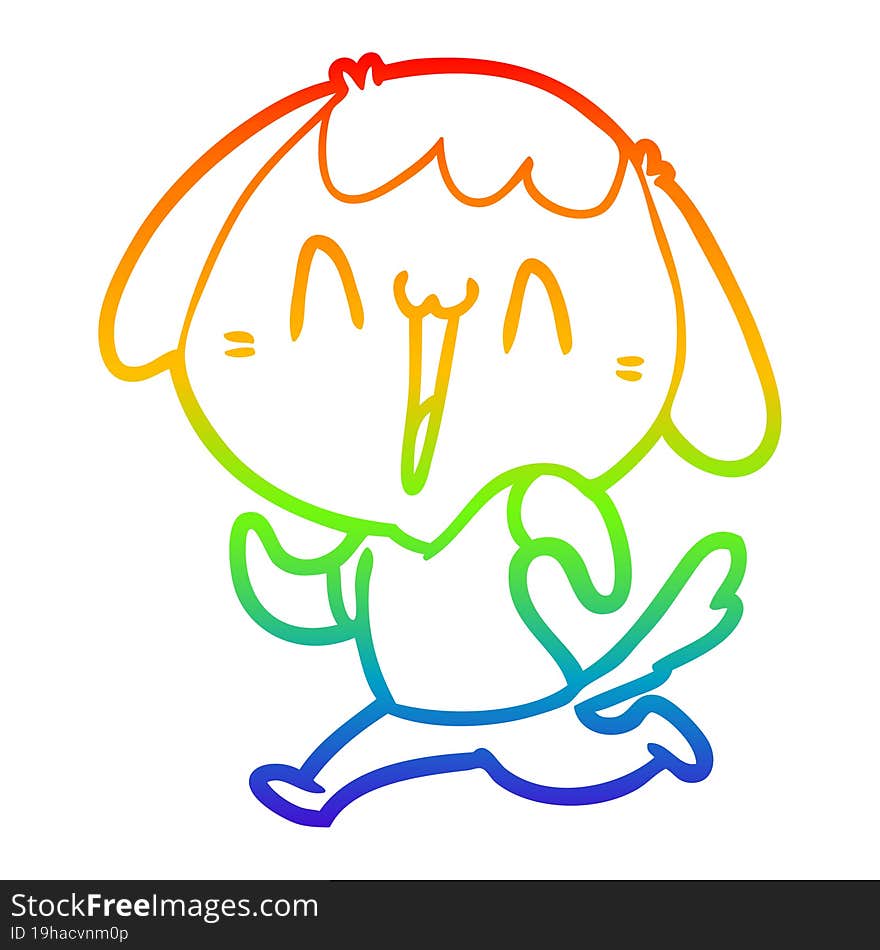 rainbow gradient line drawing of a cute cartoon dog