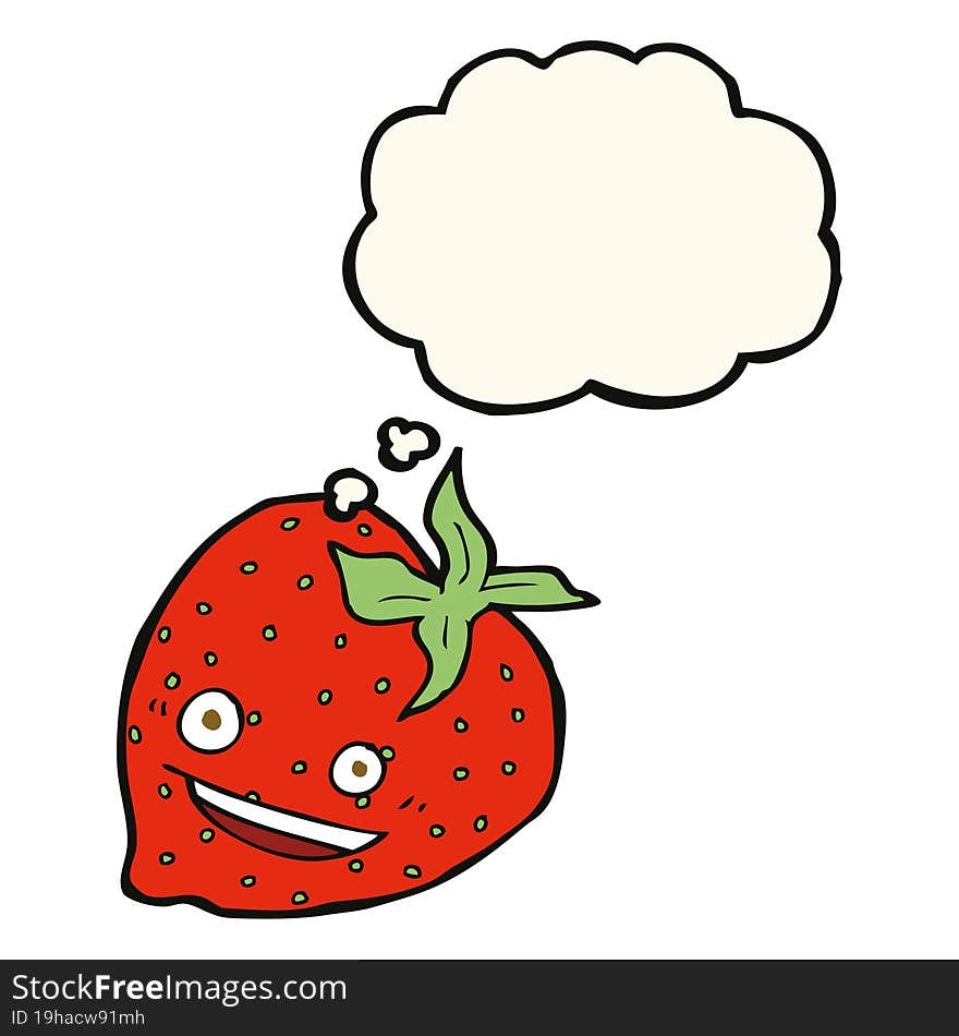 cartoon strawberry with thought bubble