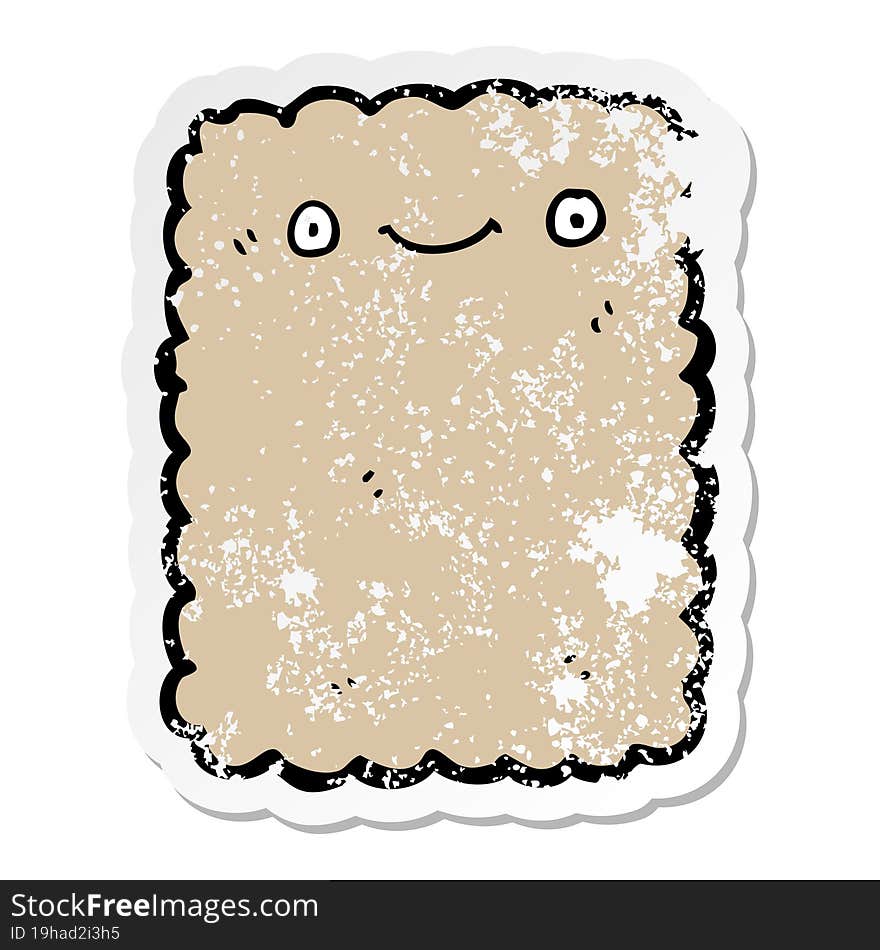 distressed sticker of a cartoon biscuit