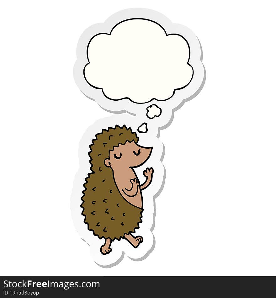 cartoon hedgehog and thought bubble as a printed sticker