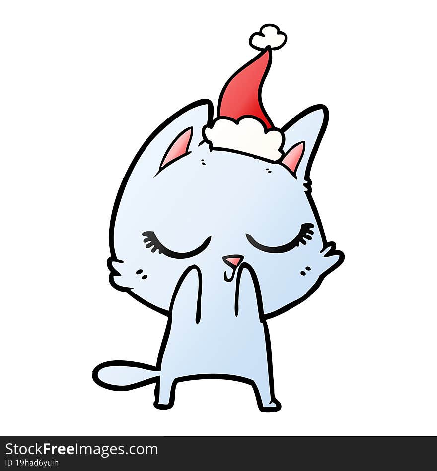 calm gradient cartoon of a cat wearing santa hat