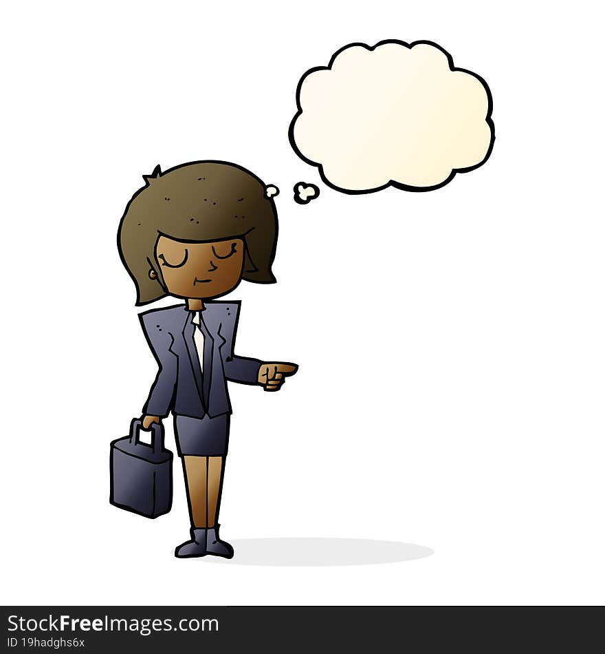 Cartoon Businesswoman Pointing With Thought Bubble