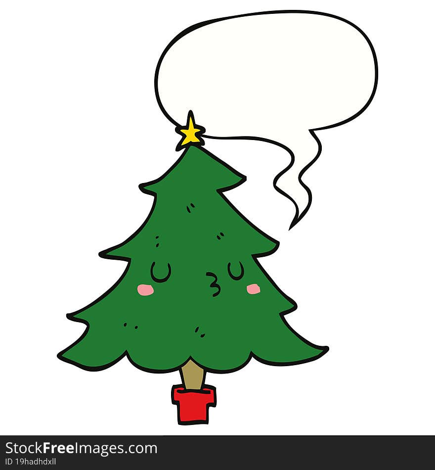 cute cartoon christmas tree and speech bubble