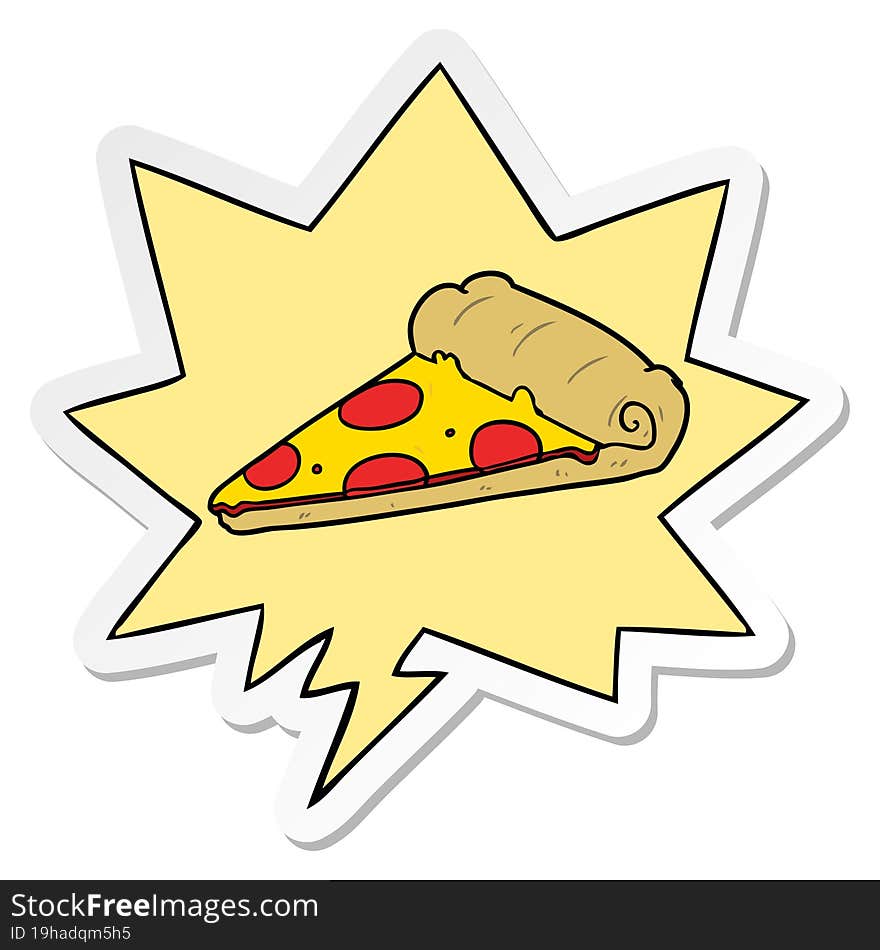 cartoon slice of pizza and speech bubble sticker