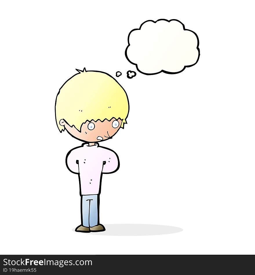 cartoon nervous boy with thought bubble