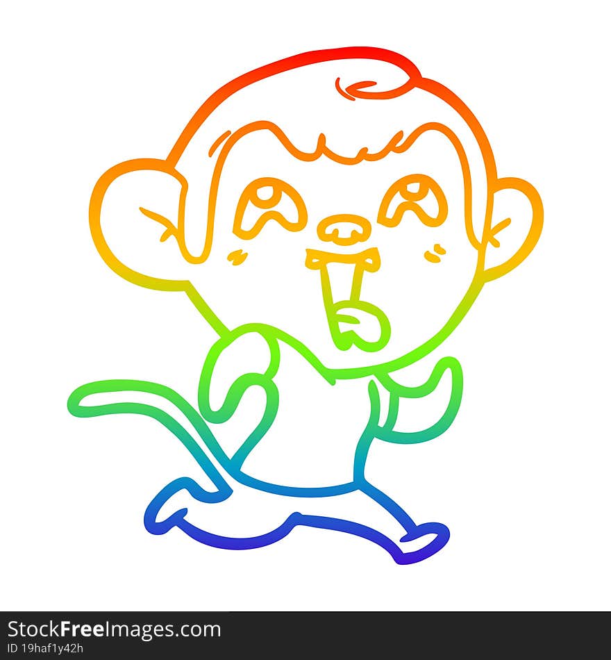 rainbow gradient line drawing crazy cartoon monkey jogging