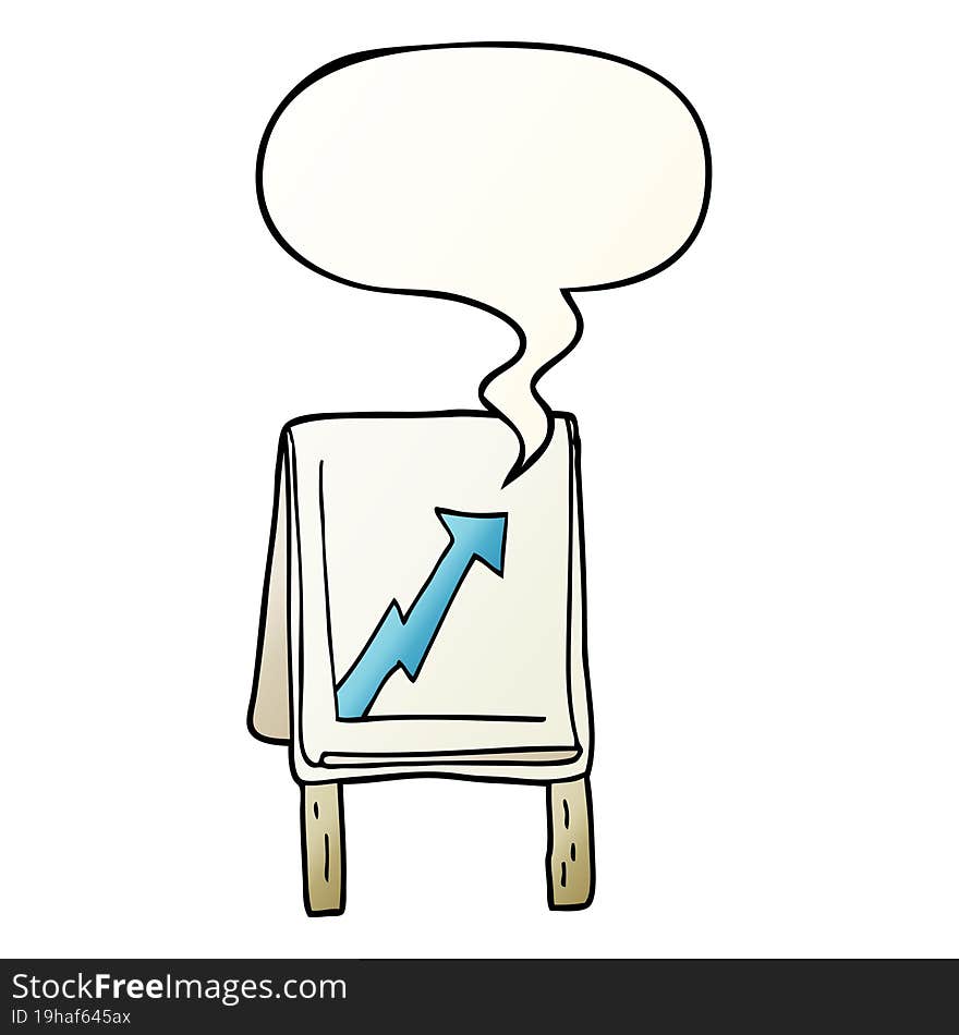 cartoon business chart with arrow with speech bubble in smooth gradient style. cartoon business chart with arrow with speech bubble in smooth gradient style