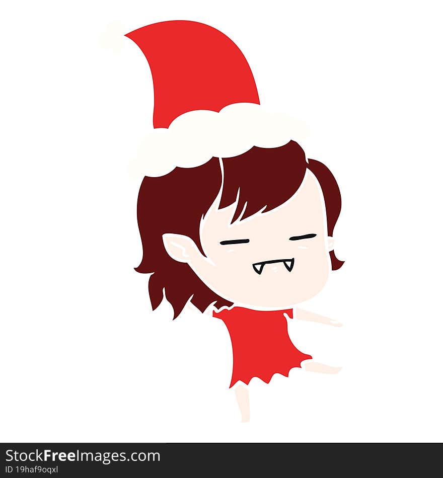 flat color illustration of a undead vampire girl wearing santa hat