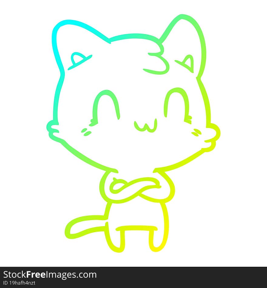 cold gradient line drawing of a cartoon happy cat