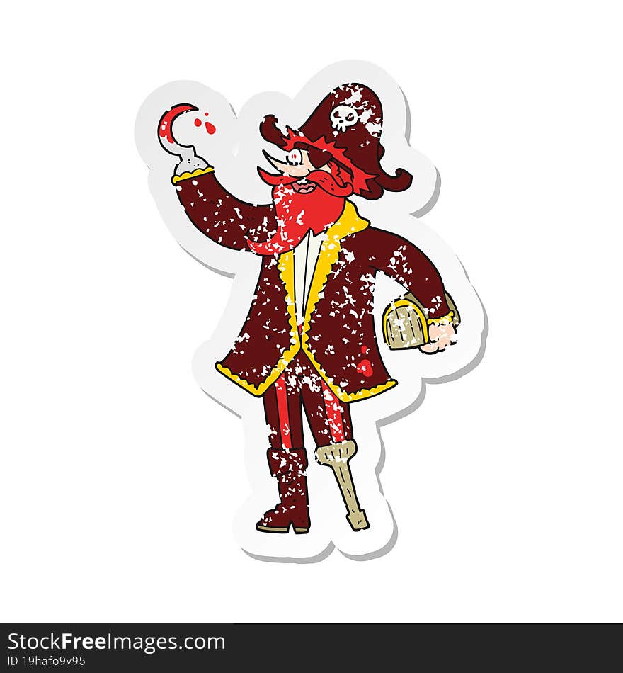 retro distressed sticker of a cartoon pirate captain