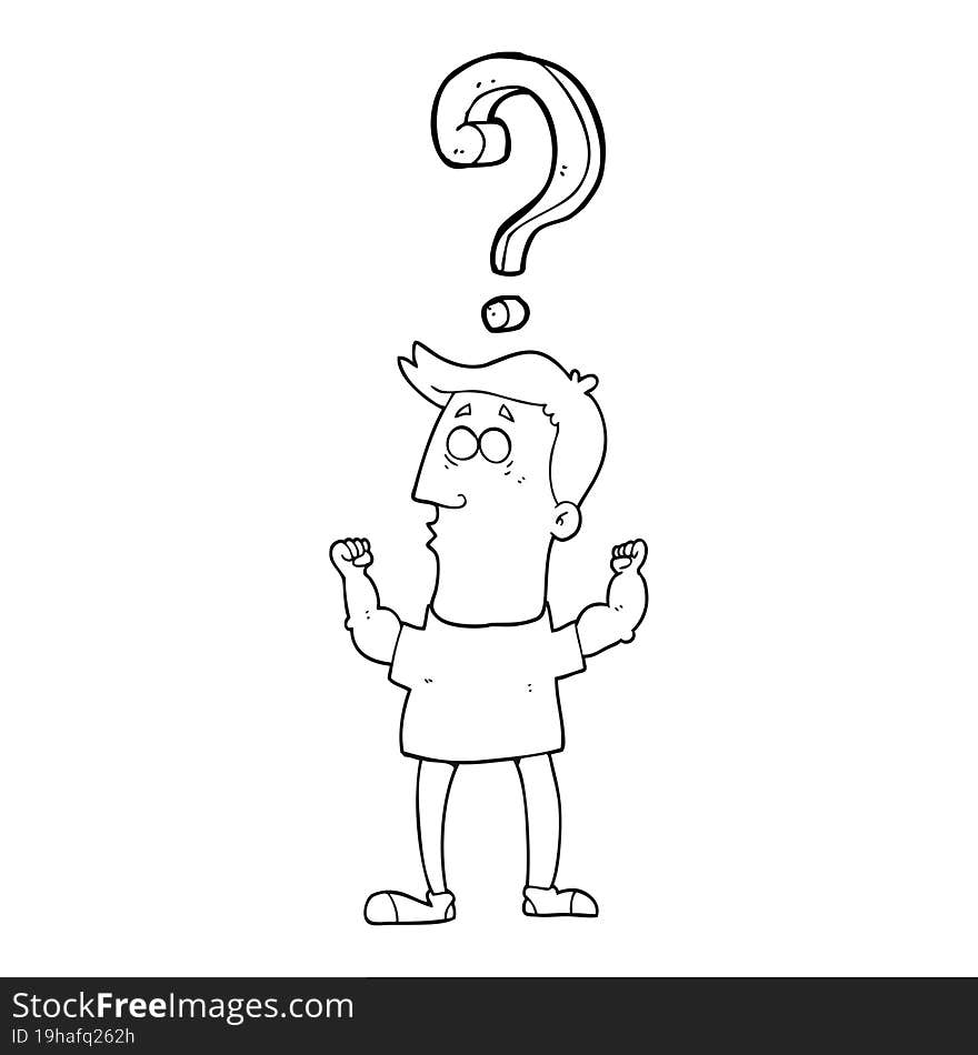 black and white cartoon man with question