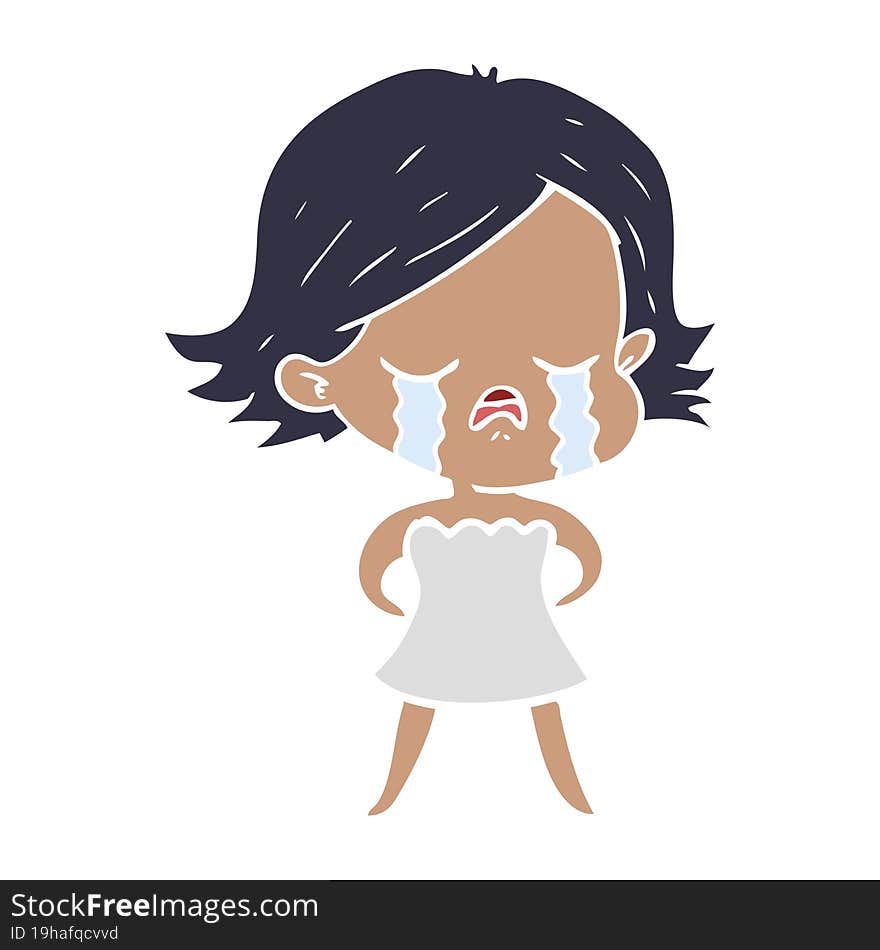 flat color style cartoon girl crying