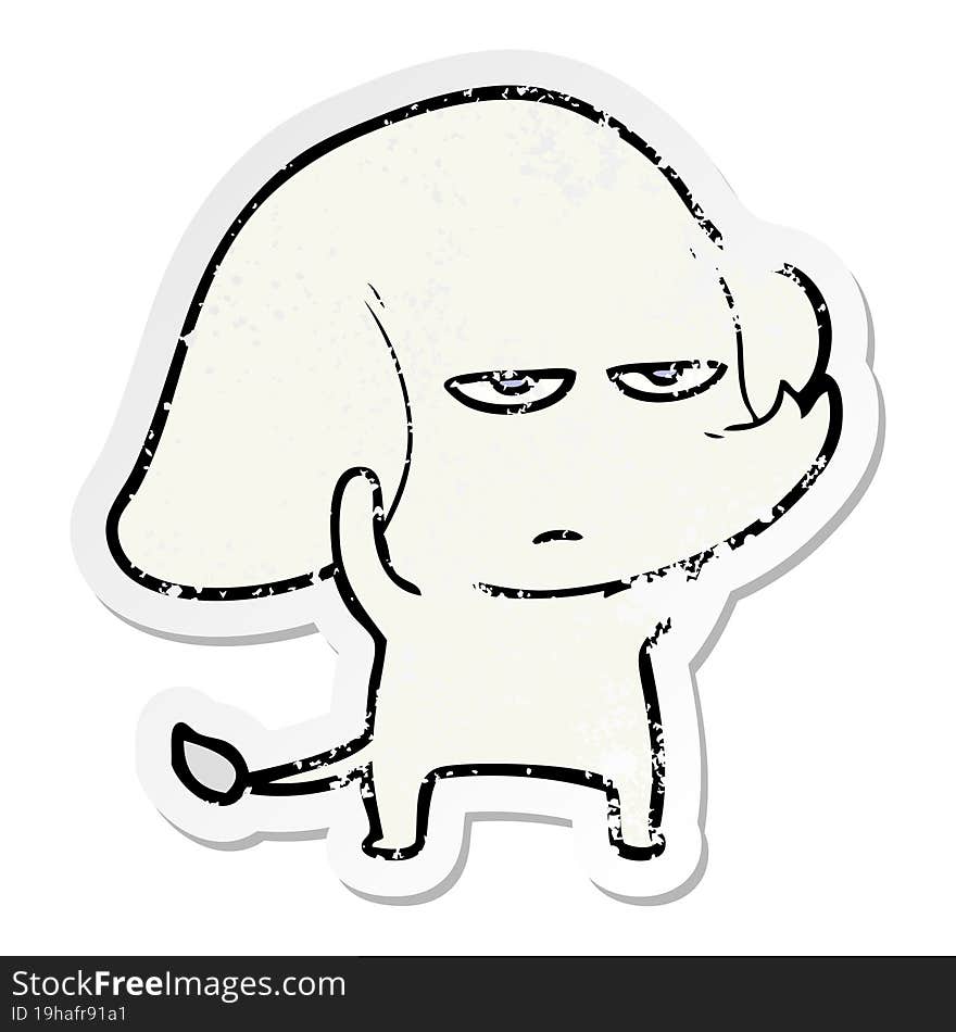 distressed sticker of a annoyed cartoon elephant