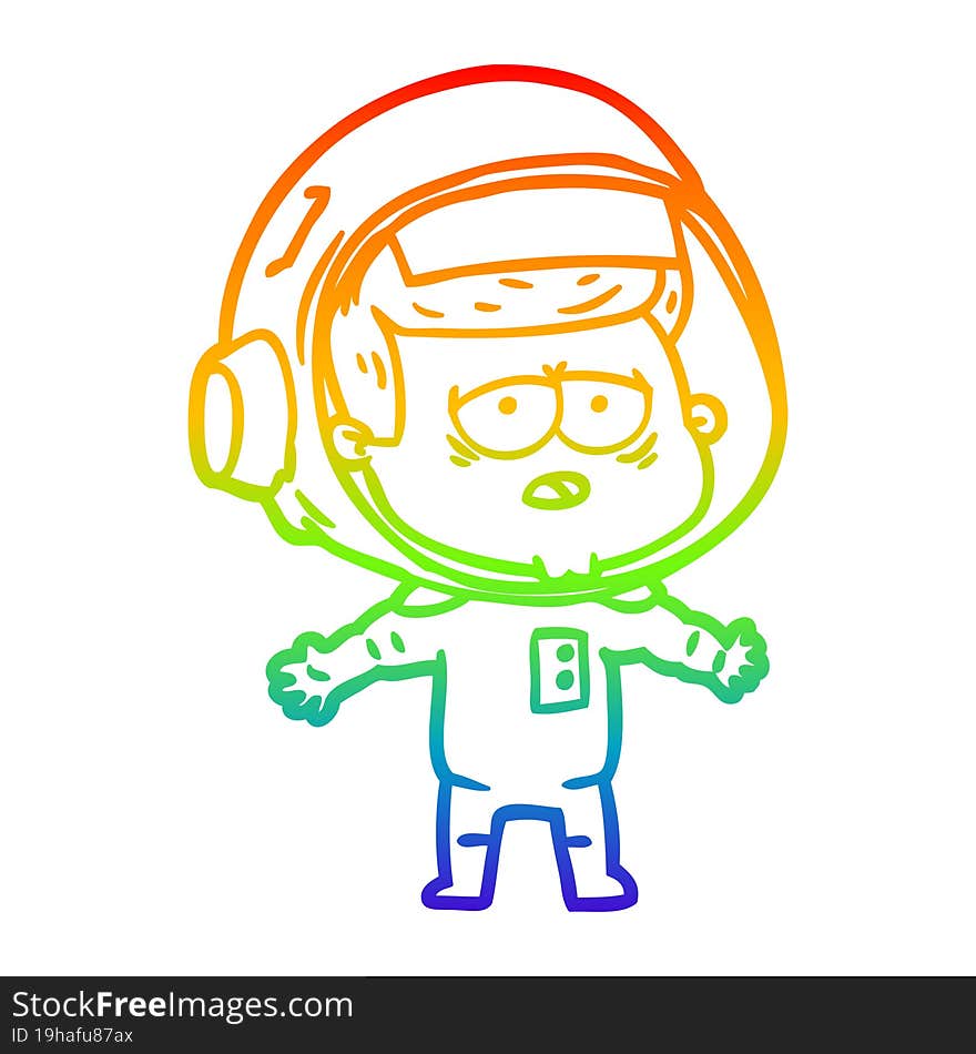 rainbow gradient line drawing cartoon tired astronaut